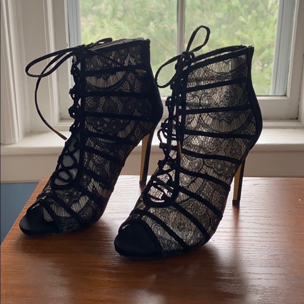 Black sexy lace heels